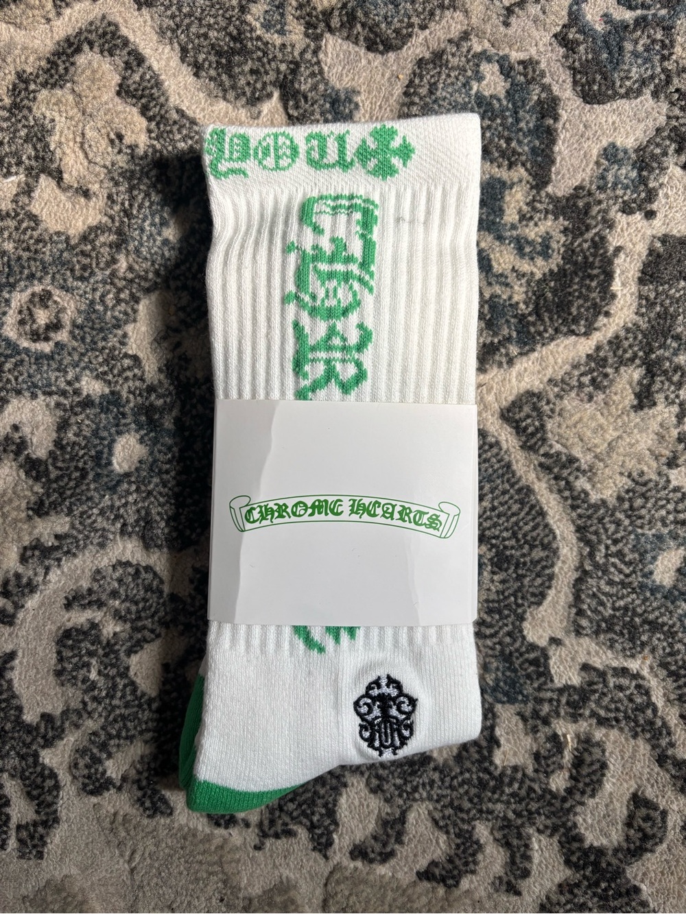 Chrome Hearts White Socks with Green Logo Accents